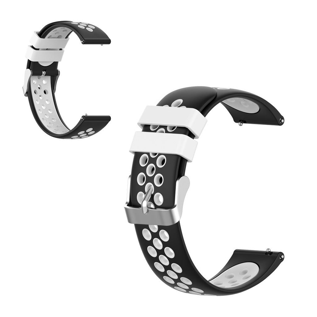 22mm Bracelet de montre universel en silicone double couleur + boucle - Noir / Blanc