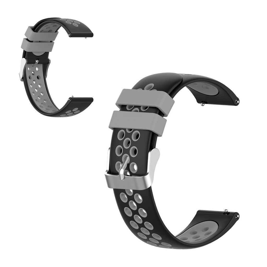 22mm Bracelet de montre universel en silicone double couleur + boucle - Noir / Gris