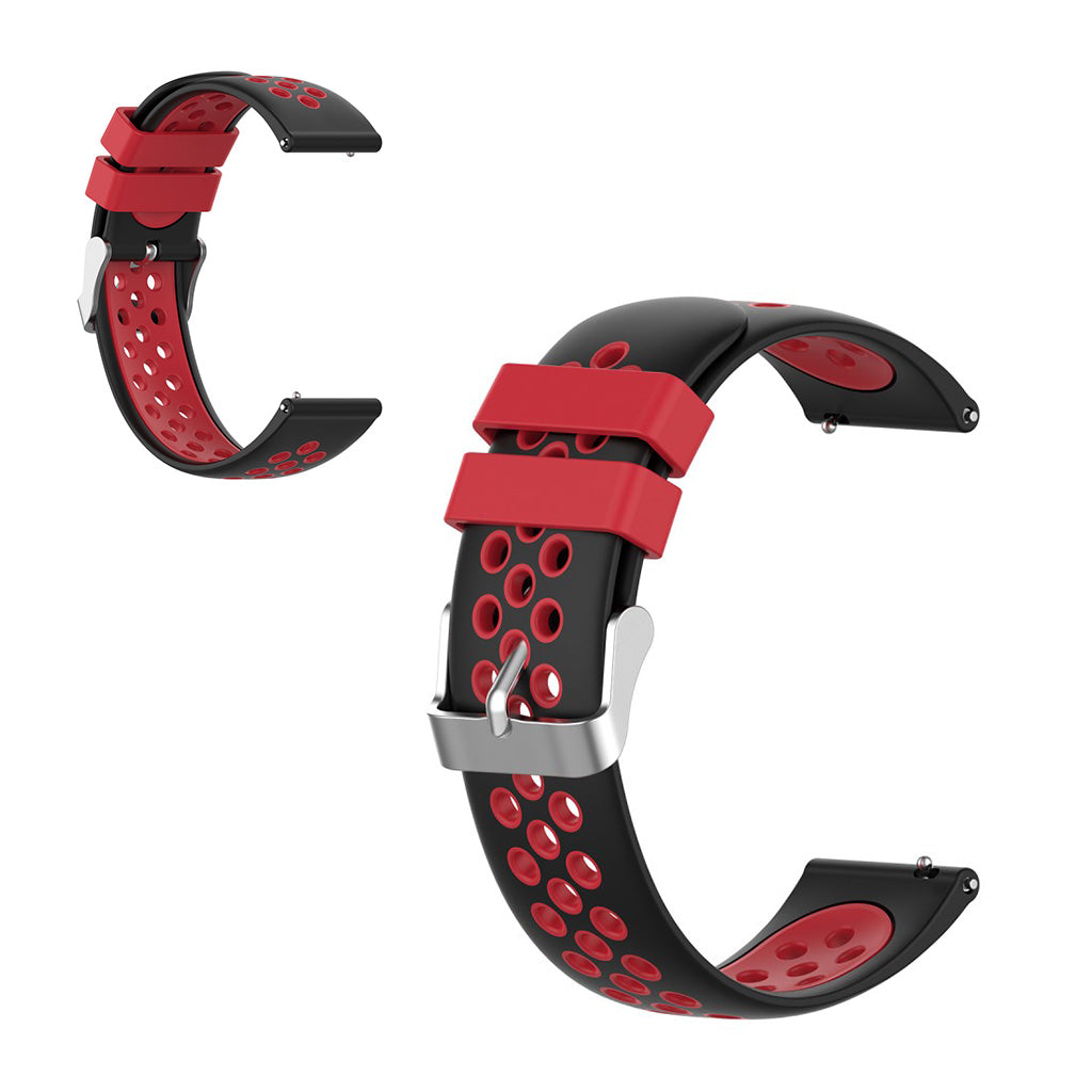 22mm Bracelet de montre universel en silicone double couleur + boucle - Noir / Rouge