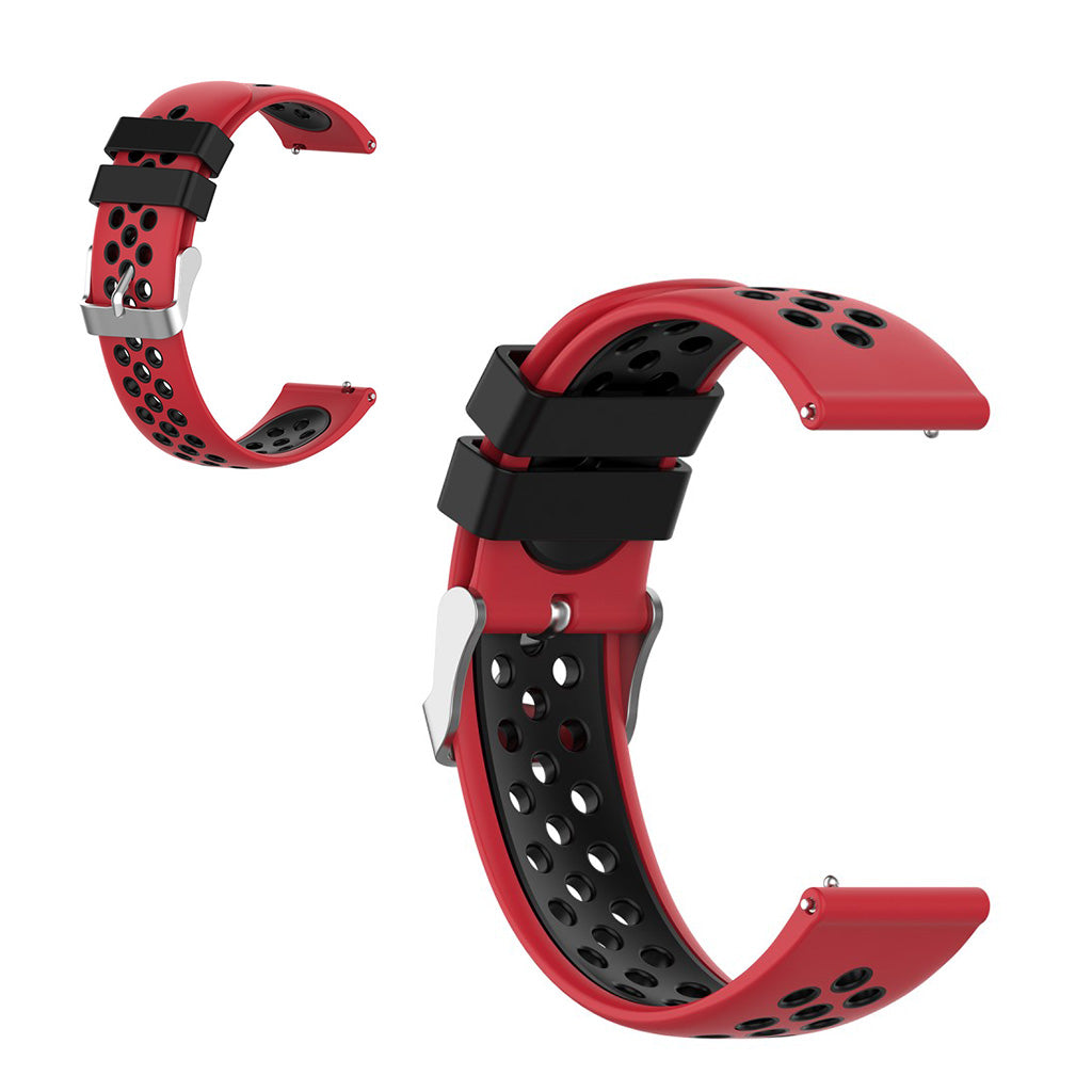 22mm Bracelet de montre universel en silicone double couleur + boucle - Rouge / Noir