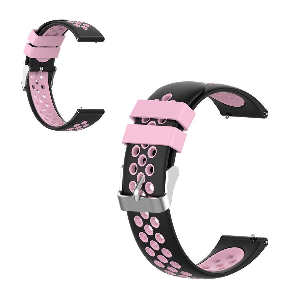 22mm Bracelet de montre universel en silicone double couleur + boucle - Rose / Noir