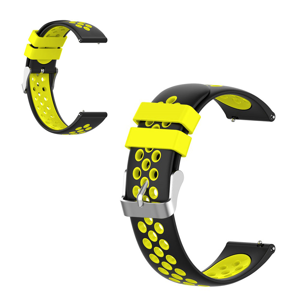 22mm Bracelet de montre universel en silicone double couleur + boucle - Noir / Jaune