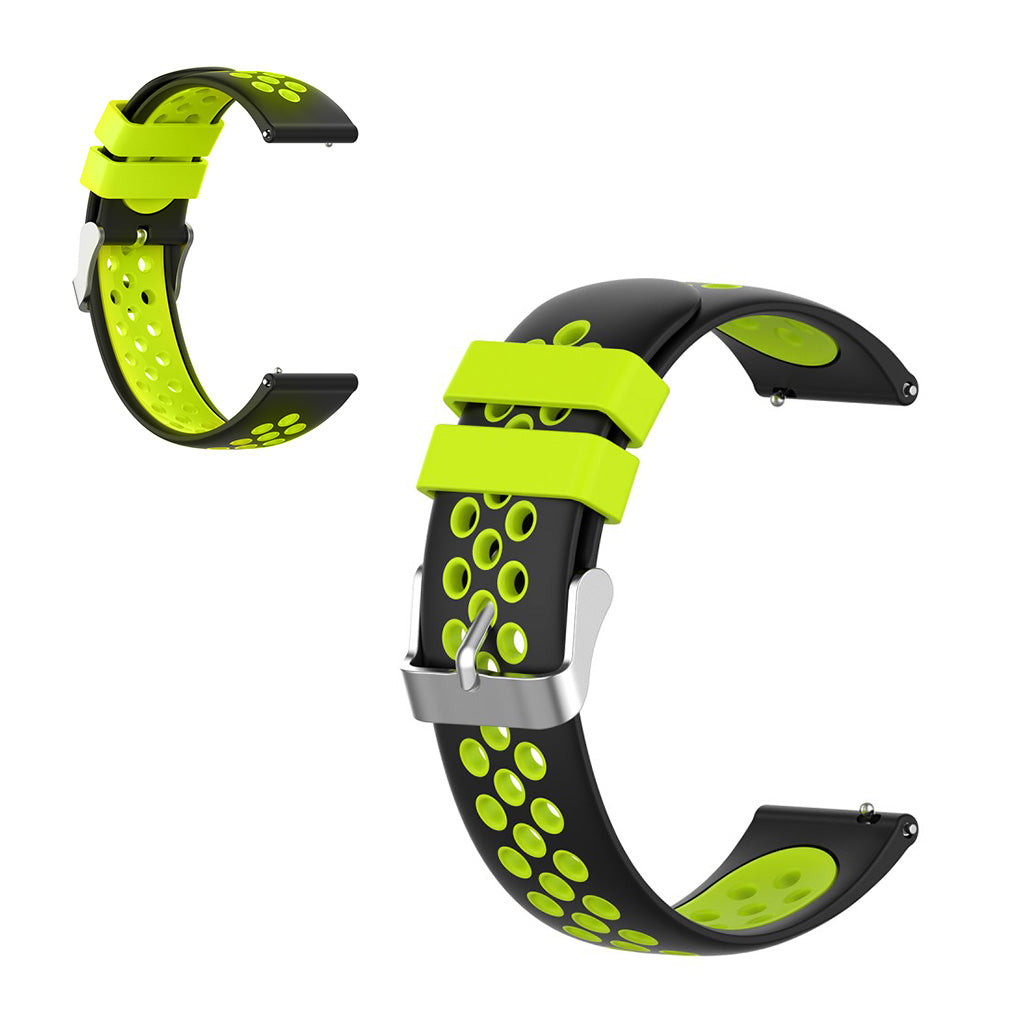 22mm Bracelet de montre universel en silicone double couleur + boucle - Noir / Vert
