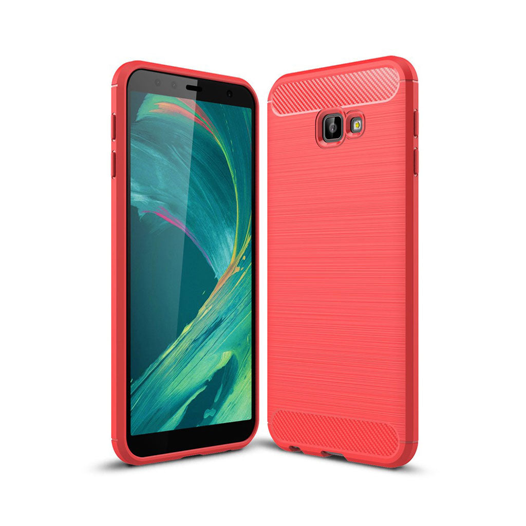 Étui souple Samsung Galaxy J4 Plus (2018) texture fibre de carbone - Rouge