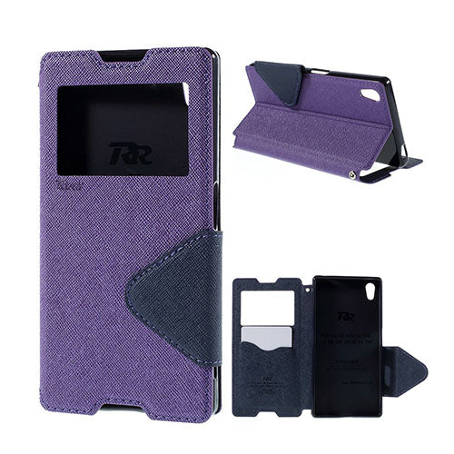 ROAR KOREA Étui en cuir pour Sony Xperia Z5 avec fenêtre - Violet