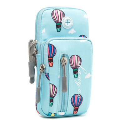 Brassard élastique universel pochette de téléphone à motif de montgolfière - Bleu Ciel / Taille : L
