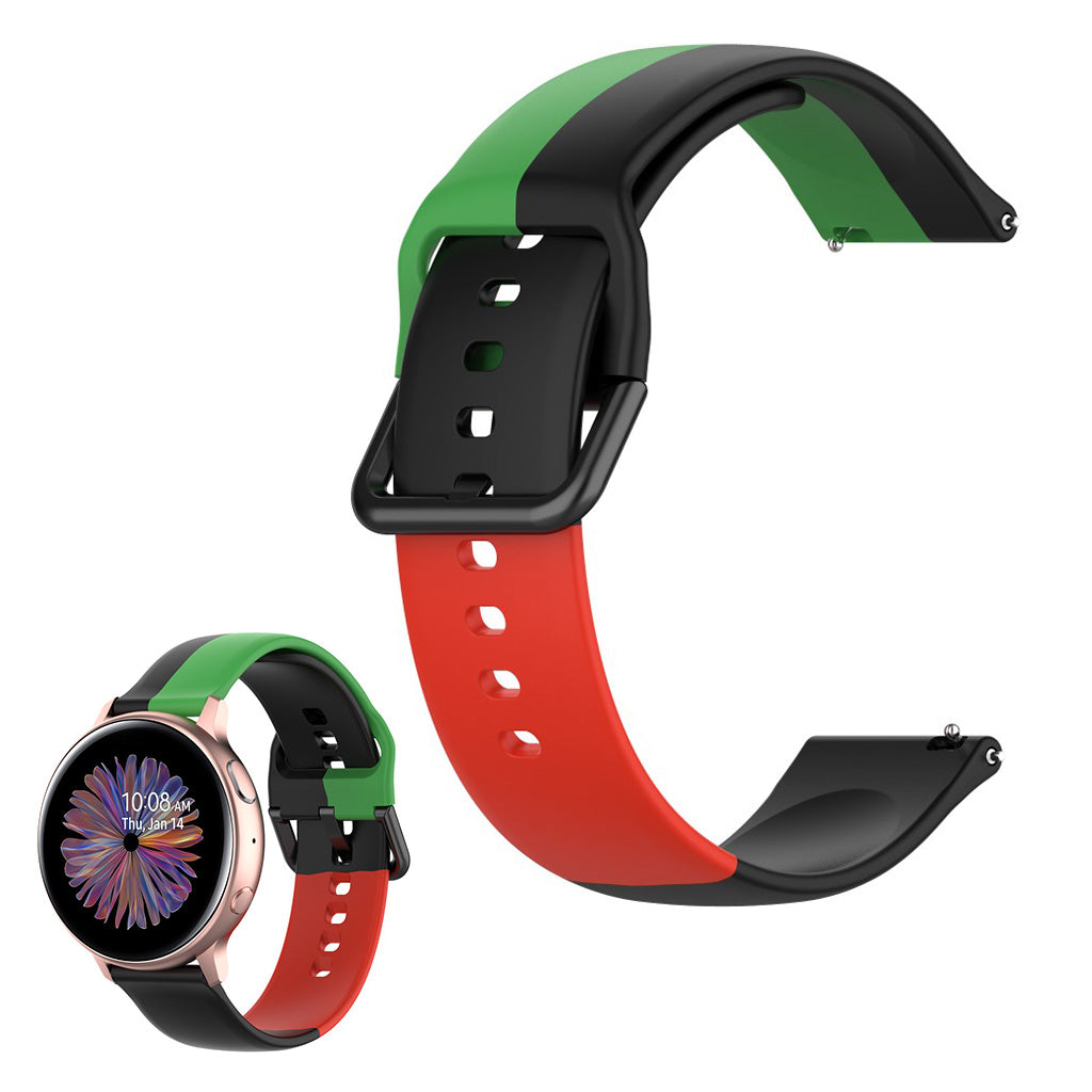 Universal triple color silicone watch band - Black / Green / Red