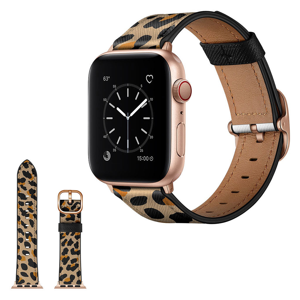 Apple Watch Series 6 / 5 44mm bracelet de montre en cuir élégant - Jaune Imprimé Léopard