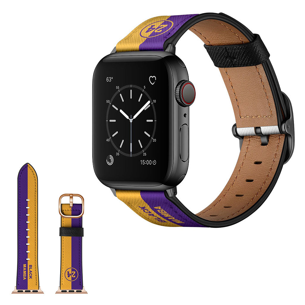 Apple Watch Series 6 / 5 44mm bracelet cuir élégant - Rayures Jaunes + Violettes