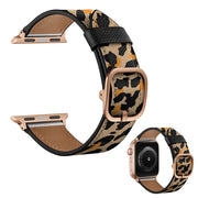 Apple Watch Series 6 / 5 44mm bracelet de montre en cuir véritable - Jaune Imprimé Léopard