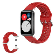 Bracelet montre Huawei Watch Fit en silicone gravé à trous - Rouge