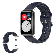 Bracelet montre Huawei Watch Fit en silicone gravé à trous - Bleu Foncé