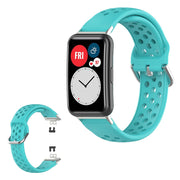 Bracelet montre Huawei Watch Fit en silicone gravé à trous - Cyan