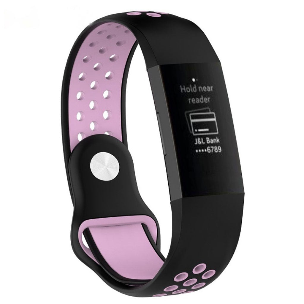 Fitbit Charge 3 breathable bi-color silicone watch band - Black / Pink